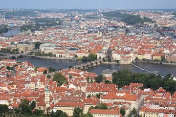 View from the Petřín Lookout Tower over the Lesser Town, Charles Bridge and the Old Town