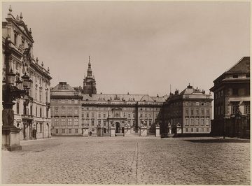 Hradčanské náměstí and the Castle, behind it the cathedral's only finished tower, c. 1870