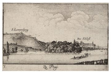 Prague with St Lawrence Hill (Petřín), etching by Wenceslaus Hollar, 17th century