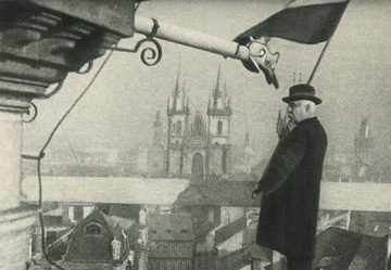 Josef Hlavatý waving the last noon signal from the Astronomical Tower, 31 January 1928