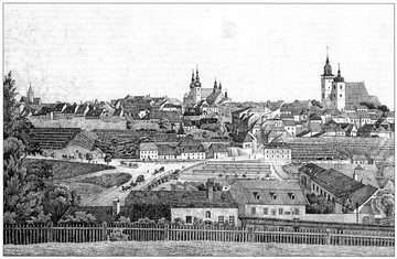 Jihlava od jihu, litografie Josefa Bedřicha Zwettlera, 1849
