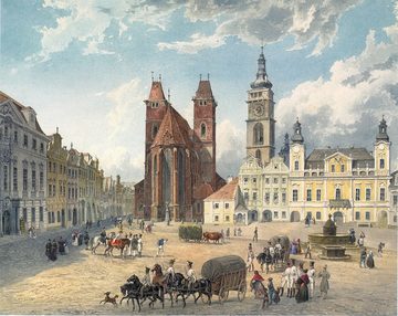 Velké náměstí with the Cathedral of the Holy Spirit and the White Tower, Eduard Gurk, 1836