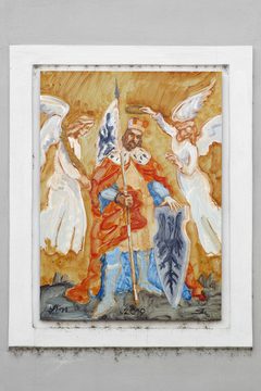 Painting of St Wenceslas on a panel in a cartouche, 2025