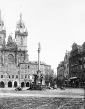 South-east side of Old Town Square with the mouth of Celetná and the Týn Church, c. 1900