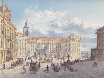 Auf dem Hradčany, Aquarell von Eduard Gurk, um 1838